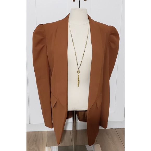 Unbranded Jackets & Blazers - Womens Blazer XL Brown Open Front Long Sleeve Padded Shoulder Suit Jacket Casual